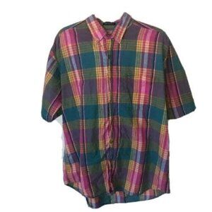 Members Only Shirt Mens Large L Vintage Colorful Plaid Cotton Pink Blue Green
